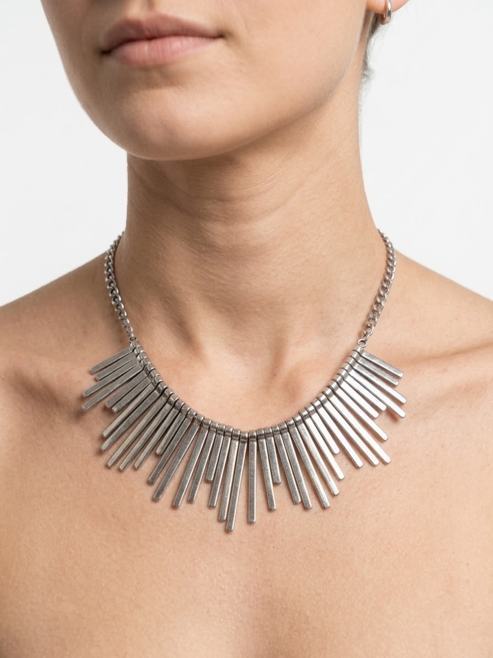 Park Lane Silver Spike Fringe Statement Necklace
